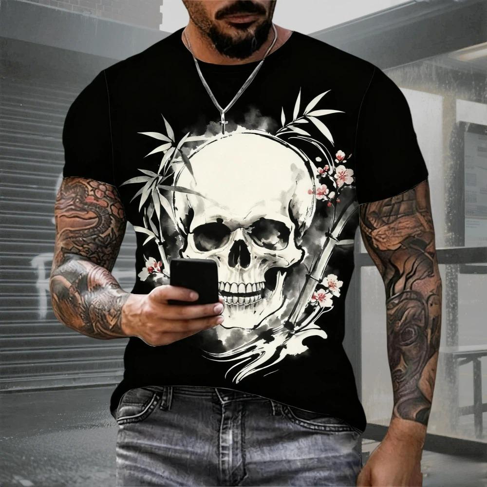 Summer Fashion Men's Skull Printed T-Shirts Breathable Short Sleeve Tee Crew O-Neck Men's Clothing Vintage Comfort Y2k Women's Clothes