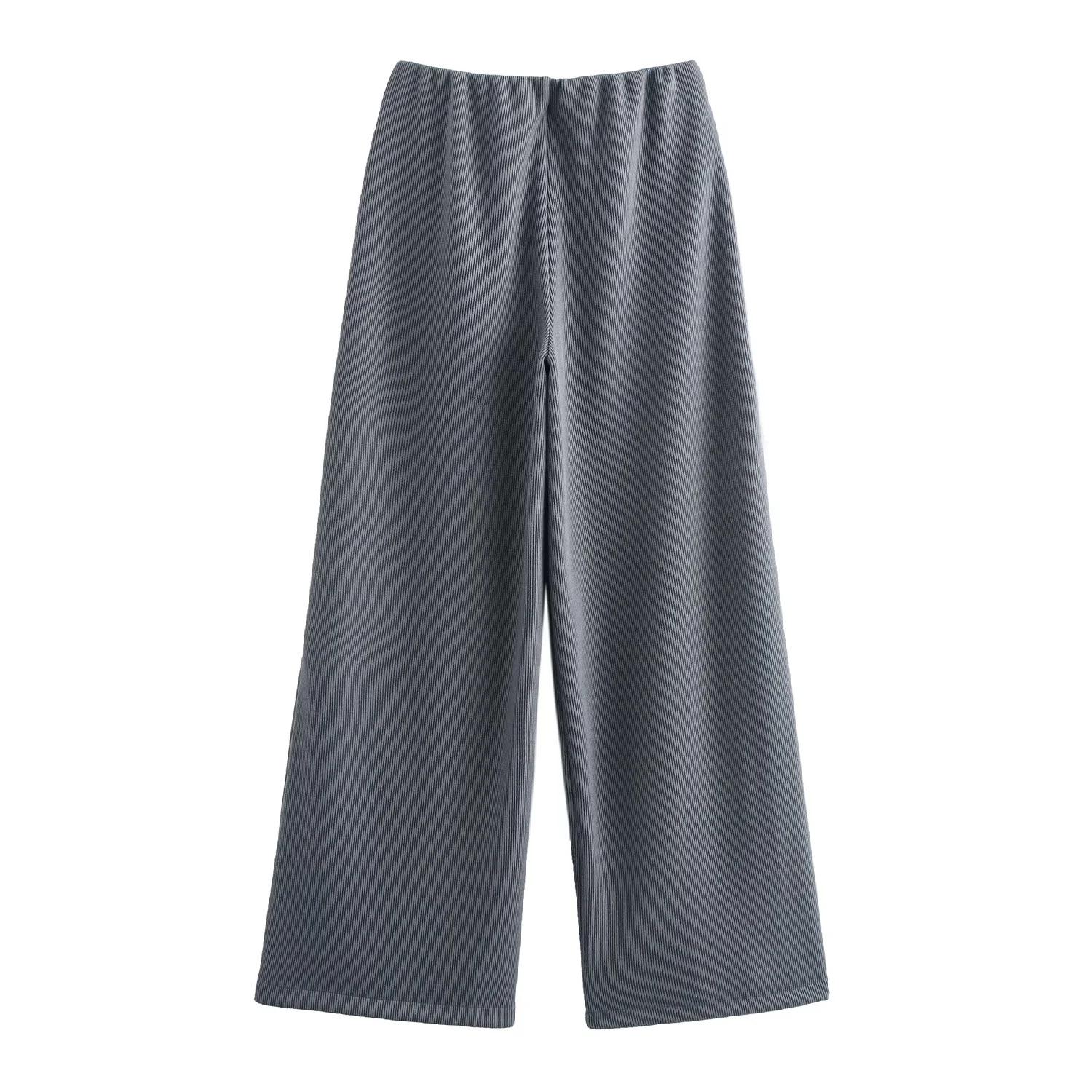 

Европейский и американский уличный стиль Женский трикотажный топ с коротким рукавом в рубчик и комплект брюк прямого кроя для зимы Extra Small