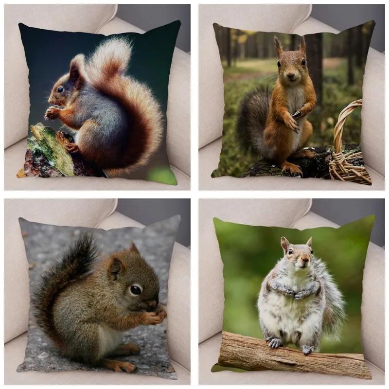 Cute Squirrel Cushion Cover Pillowcase Pillow Covers Home Decor Pet Animal Pillows Case Super Soft Polyester Pillows Covers
