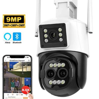 Ny EU 9MP 4K HD WiFi IP-kamera Utomhus 8x Zoom Tre Linser Dubbel Skärm PTZ-kamera Automatisk Spårning 8MP Säkerhetsvideoövervakning CCTV ICSEE