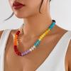 Handmade Colorful Beads Choker Necklace Acrylic Y2K Neck Jewelry Rainbow Clavicle Chain  for Women