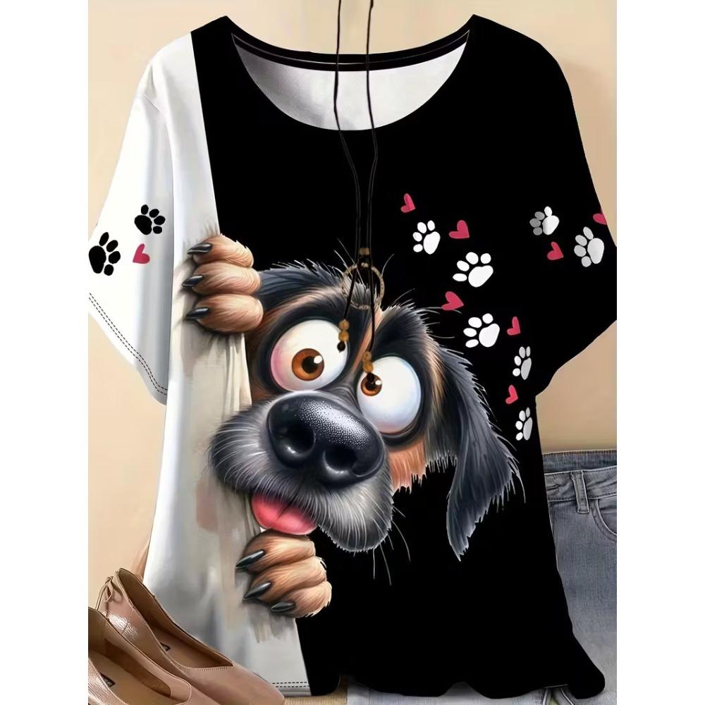 Summer Women's 3D Printed Crew Neck T-Shirt Fashion Versatile Trend Casual Breathable