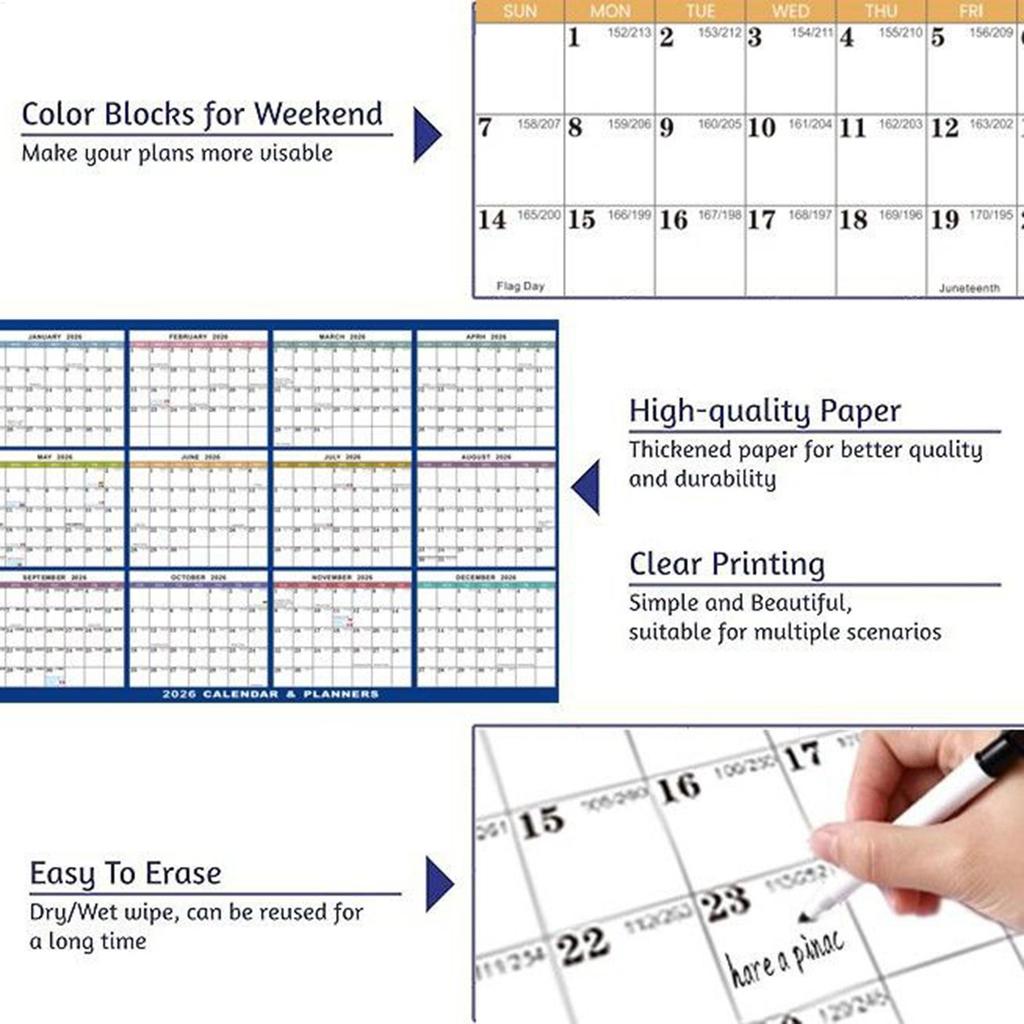2026 Wall Calendar Large Erasable, Dry-Erase Academic Planner With Foldable Design For Office Classroom Home Decor, Gift