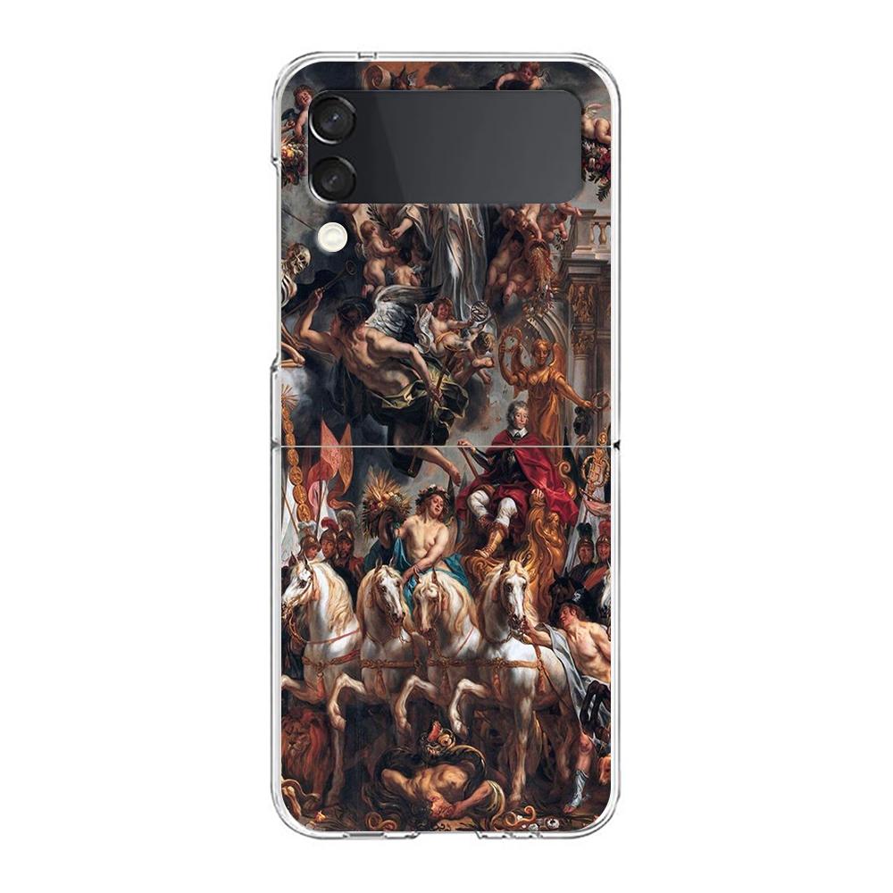 Renaissance Art Painting Phone Case For Samsung Galaxy Z Flip 3 4 5 Hard Folding Clear PC Bumper For Samsung Z Flip 6 Cover