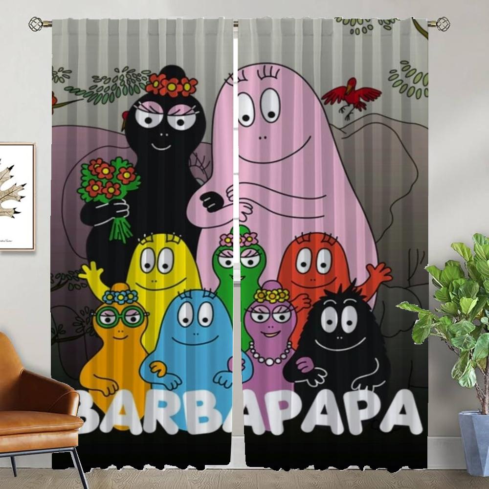 

Les Barbapapas Partition Kitchen Curtains Camera Halloween Decoration Home Interior Window Curtain Shades Set Of 2 Made Polyester Decor W100*H130(CM)-Grommet top&2PCS