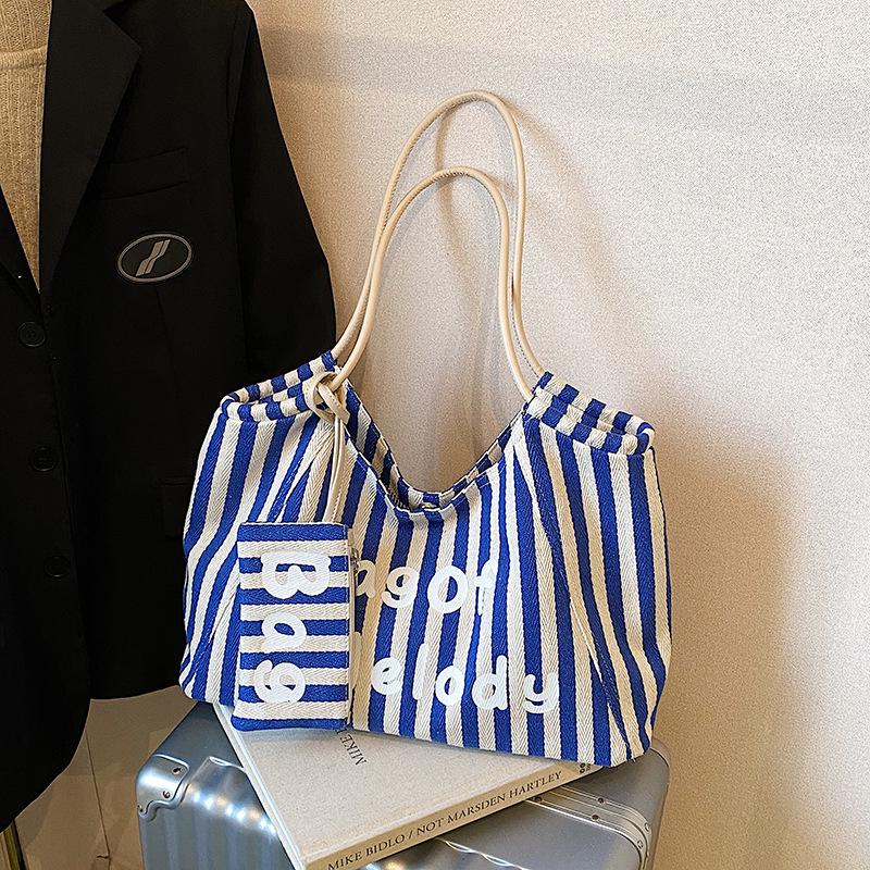 

2025 Striped Canvas Tote: Women s Versatile Shoulder Bag for Daily Commute & College
