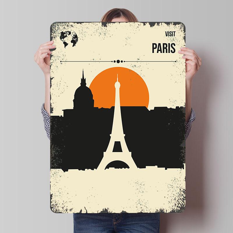 

Visit Paris Travel Poster Customized Wall Art Vintage Metal Signs Retro Tin Plaque for Man Cave Home Decor Living Room Wand Deko 20x30cm（7.8x11.8inch）