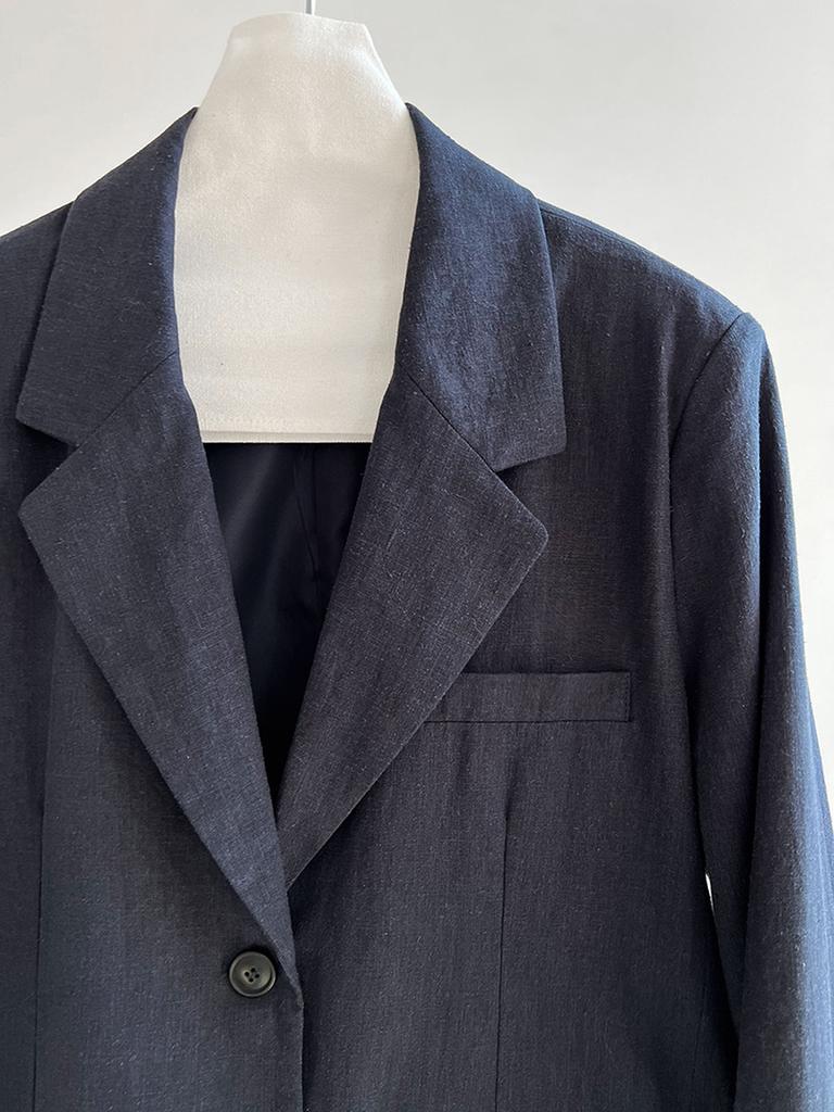 Women's Autumn Cotton Linen Blazer Suit Set with Pants