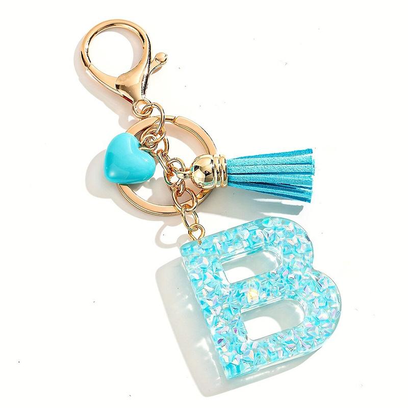 Blauer Glasierter Stein A bis Z Buchstaben Schlüsselanhänger 26 Initialen Alphabet Liebe Quaste Anhänger Autoschlüsselanhänger Damenschmuck Geschenke