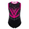 Girls Gymnastics Leotard Sleeveless Crisscross Cutout Back with Mesh Patchwork Shiny Rhinestones Bodysuit