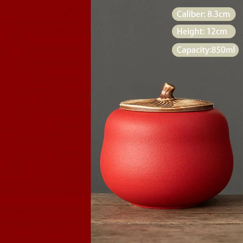 Chinese Persimmon Ceramic Tea Caddy Red Wedding Tea Jar Sealed Container Travel Tea Box Coffee Spice Candy Storage Tank Teaware