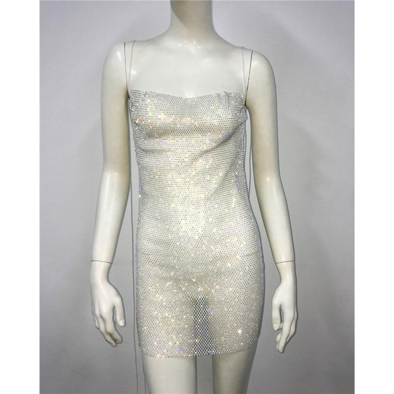 

Сексуальное платье без рукавов с халтер-дизайном, сетка, стразы, кружево, модное, женское S белый