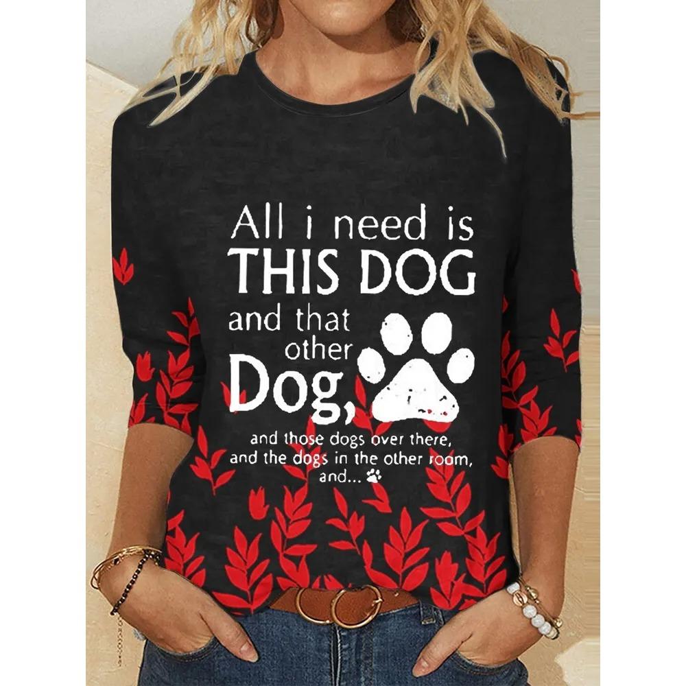 Fashionable Versatile Leisure 3D Long Sleeved T-shirt Women Loose Large Round Neck Casual Top Cartoon Letter Portrait Printed T-shirt