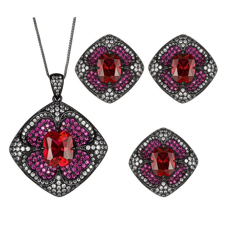 Jewelry Set Ornament Earrings Necklace Ring Vintage French Black Gold Plated Premium Women'S