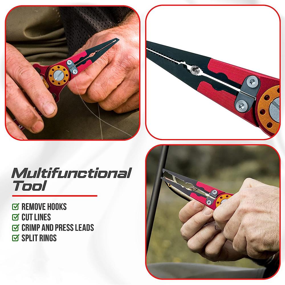 Fishing Pliers Saltwater Resistant Fishing Tools With Sheath Telescopic Lanyard