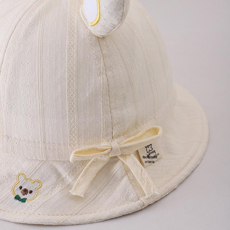 Unisex Pure Cotton Baby Bucket Hat - Spring/Summer Sun Protection with Cute Embroidery
