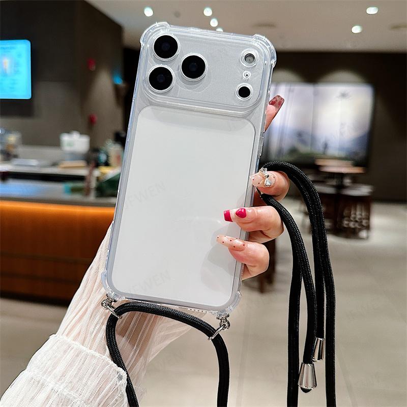Crossbody Lanyard Shockproof Case For iphone 17 Air 16 16E 15 14 13 12 11 Pro Max Plus Silicone Soft TPU Clear Back Cover