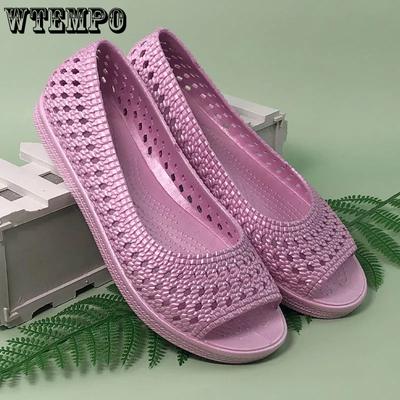 Hollow-out Breathable Low Thick Heel Anti Slip Casual Work Shoes Women's Spring Summer Large Size Solid Color Single Shoes