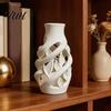 Decorative Home Accents for Office 3D Printed White Hollow Vase, Modern Abstract Art Flower Pot Artistic Table Centerpiece Bedroom Living Room