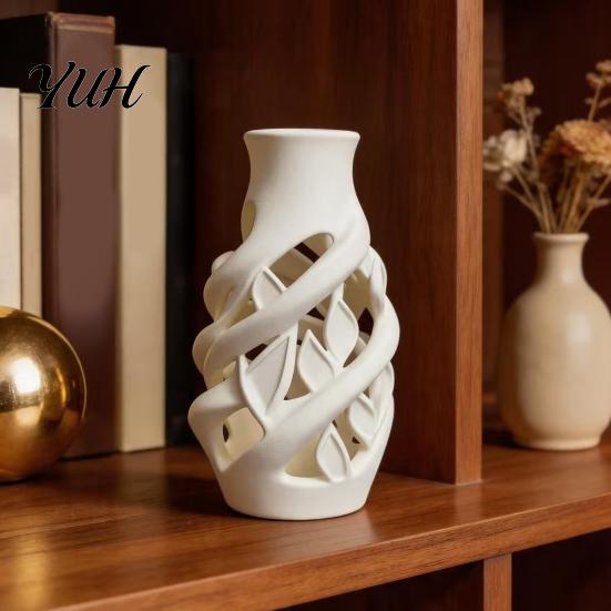 Decorative Home Accents for Office 3D Printed White Hollow Vase, Modern Abstract Art Flower Pot Artistic Table Centerpiece Bedroom Living Room