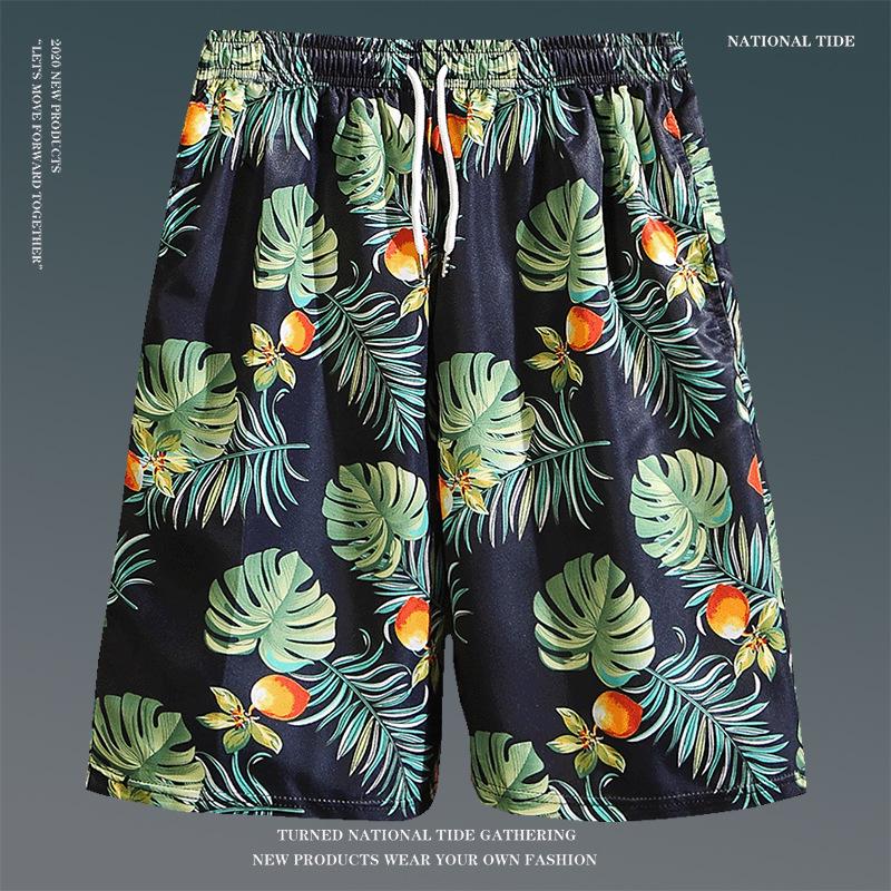 Men's Loose Plus Size Hawaiian Floral Beach Shorts - Quick-Dry, Trendy, Five-Point Design for Couples