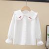 Spring & Autumn Girls' Cotton Doll Collar Long Sleeve Shirt - Casual Trendy Top for Kids