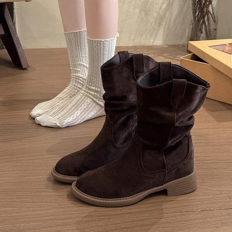 Ny Stil Mode Dam Högkvalitativa Stövlar Retro Mocka Ankelstövlar Bekväma Mjuka Sula Snöstövlar