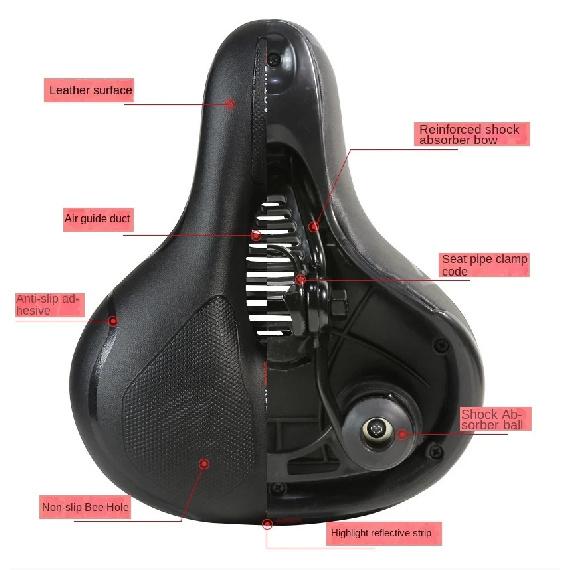 Hollow Breathable Bicycle Saddle Men Women MTB Road Bike Saddle Shock Absorbing Comfortable Big Butt Bike Seat Safety Warning