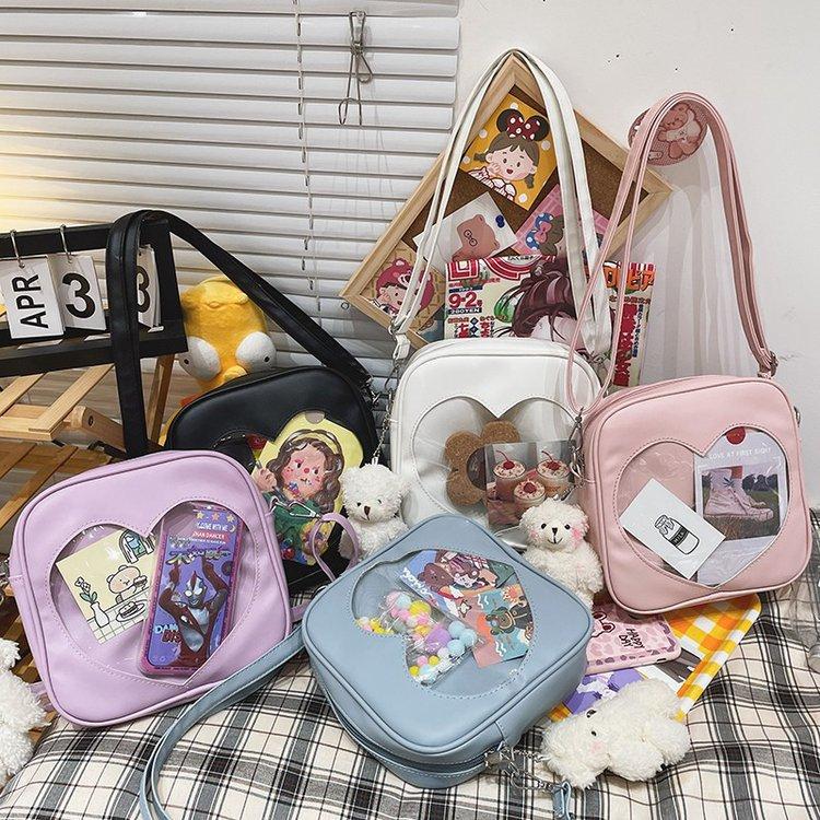Japanese College Style Lolita Love Transparent Crossbody Pain Bag Soft Girl Extremely Simple Style Small Square Bag Student Party Shoulder Bag