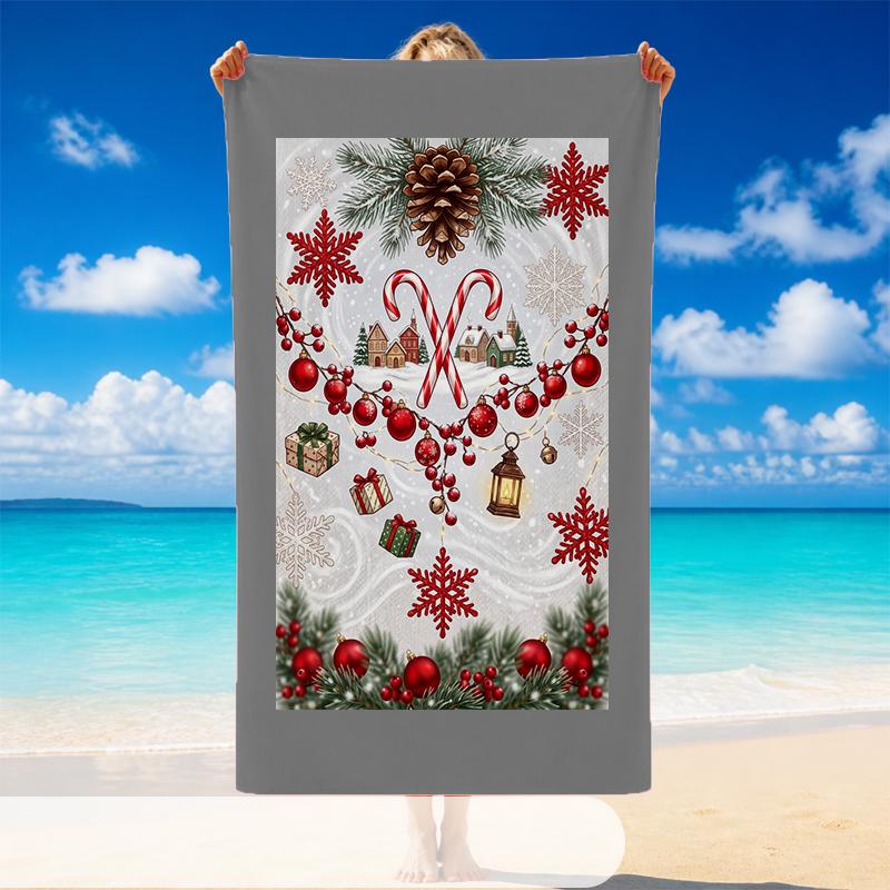 Christmas Printed Beach Towel Soft Quick Dry For Indoor Outdoor Home Use Holiday Gift