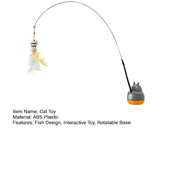 Cat Teaser Stick Interactive Cat Toy Fish Feather Teaser Cat Toy with Rotatable Base