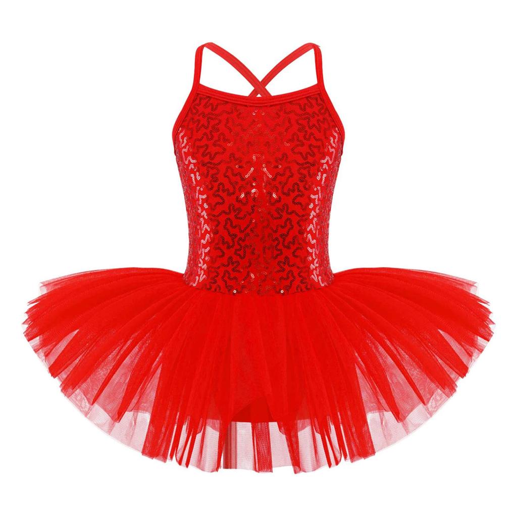 Vestito Da Ballerina Con Paillettes E Tutù Per Bambine – IDOPIP – Con Gonna Floreale Ricamata, Body In Spandex E Spalline Regolabili. Taglie 110-160.