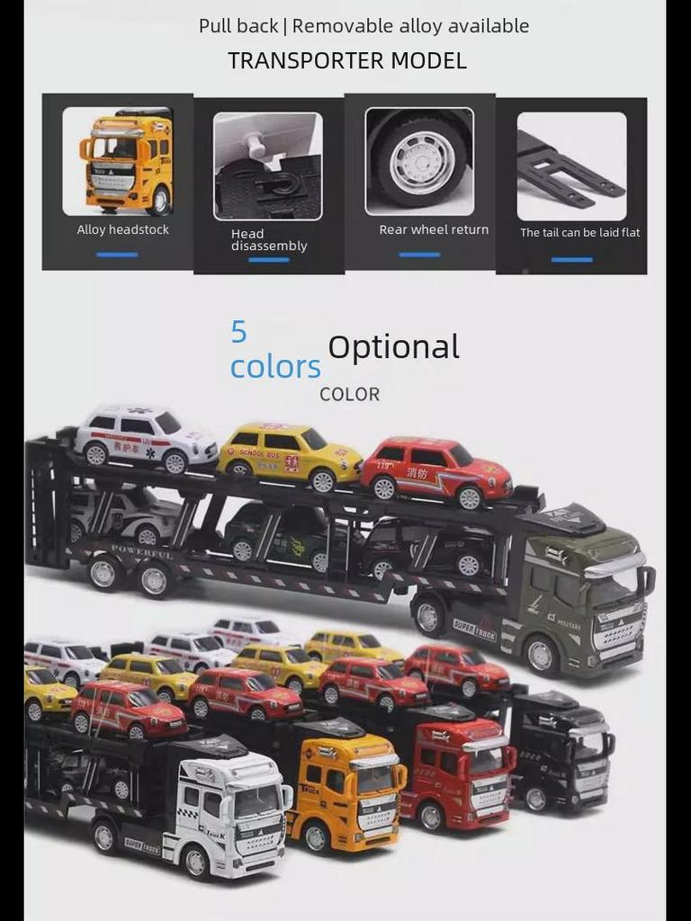 Alloy Double-Decker Semi-Trailer Pull-Back Toy Truck with Flatbed Trailer