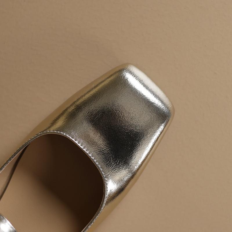 Fashion Women's New Spring and Summer Genuine Leather Cowhide Elastic Belt Buckle Low Heel Plus Size Square Toe Mary Jane Single Shoes