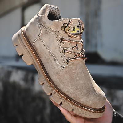 Genuine Leather Men's Low-Top British Style Thick Bottom Work Shoes Autumn and Winter Outdoor Mid-Top Fashionable All-Matching Boys Boots