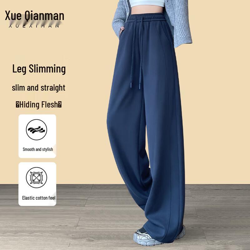Xue Qiman Women's Slanted Panel High-Waist Wide-Leg Casual Pants