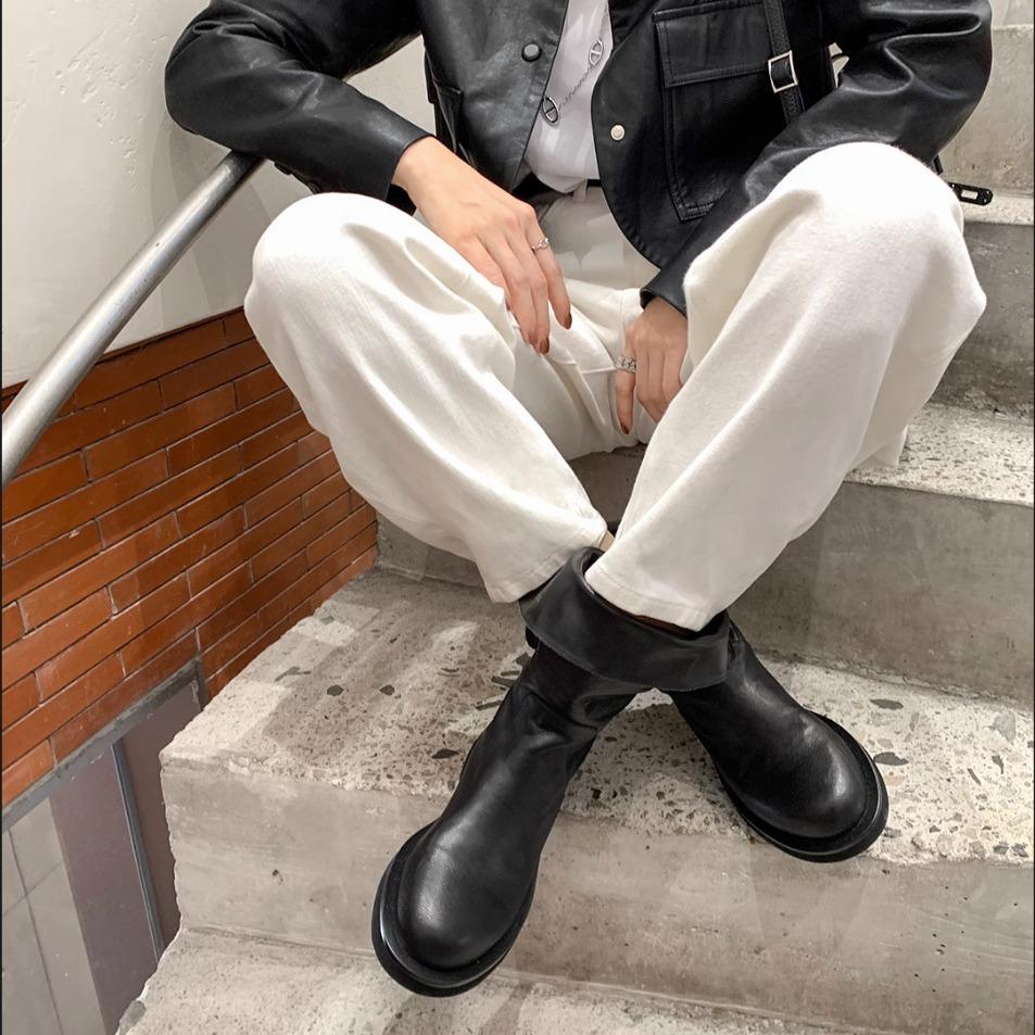 Spot Version~ New Split-ended Folded Retro Martin Boots Western Cowboy Boots Women's Thick-soled Knight Medium Boots Short Boots