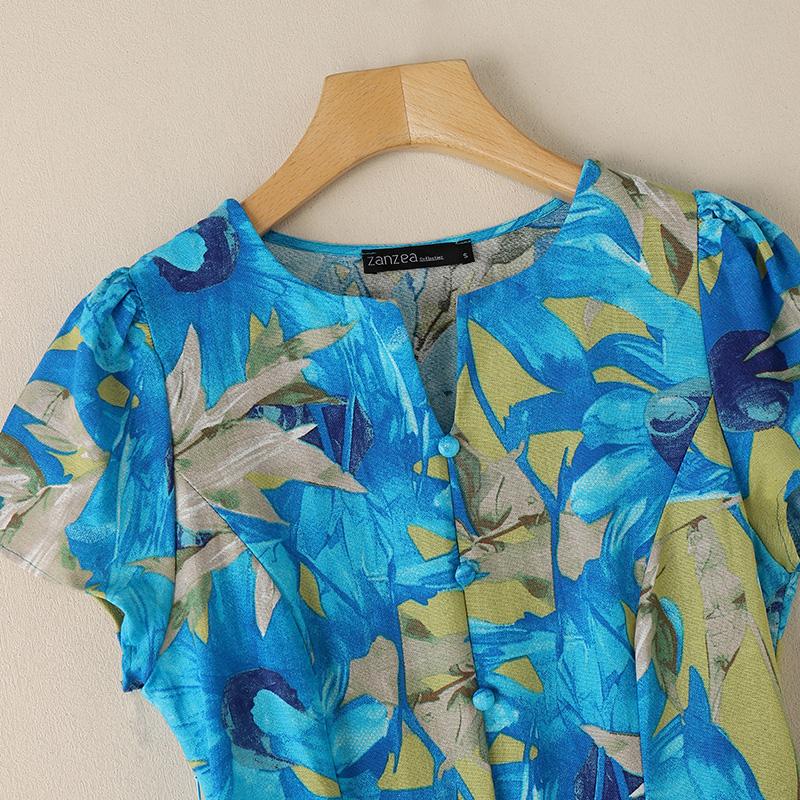 ZANZEA Women Floral Print Casual O-neck Short Sleeve Summer Dress
