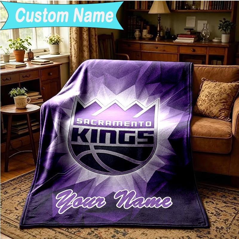 1PC Custom Name Blanket Kings Basketball Team Logo Flannel blankets Patterns Throw Blanket All-Season Soft Gift for Couch, Bed, Camping, Birthday gift