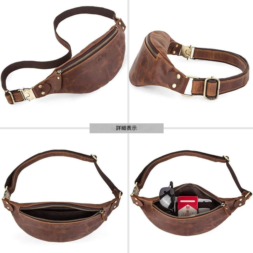 Contacts Genuine Leather Waist Pouch for Large Cowhide Leather Body Outdoor Gift Men, Capacity, Bag, Lightweight, Use, (Coffee)