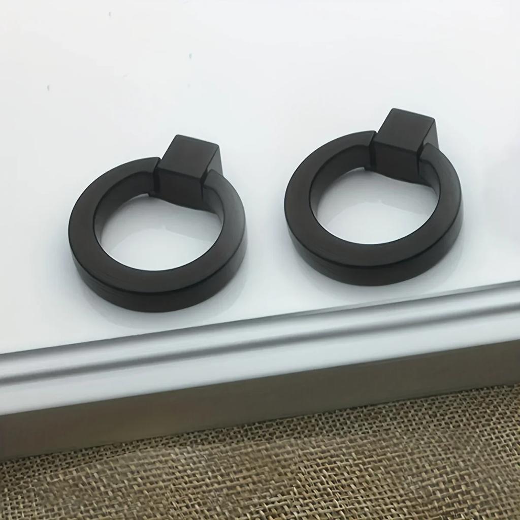 1/2/4PCS-Household Circular Ring Drawer Handle, Black Ring Single Hole Handle, Metal Handle for Cabinets and Wardrobes