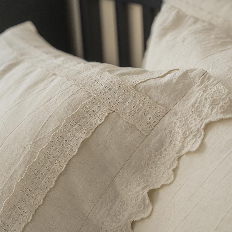 4/5Pcs French Vintage Bedding Sets 85% Cotton and 15% Linen Stitch Embroidery Double Bed Sheet Coverlet Quilt Cover Pillowcases