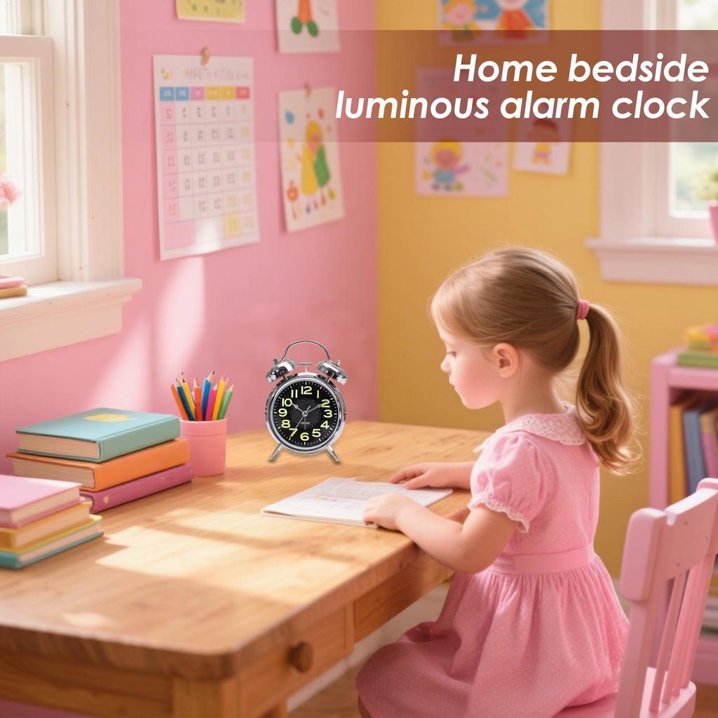 Loud Mechanical Alarm Clock for Heavy Sleepers Adults Retro Twin Bell with Backlight Silent Ticking 3 Inch Bedside Desk Clock