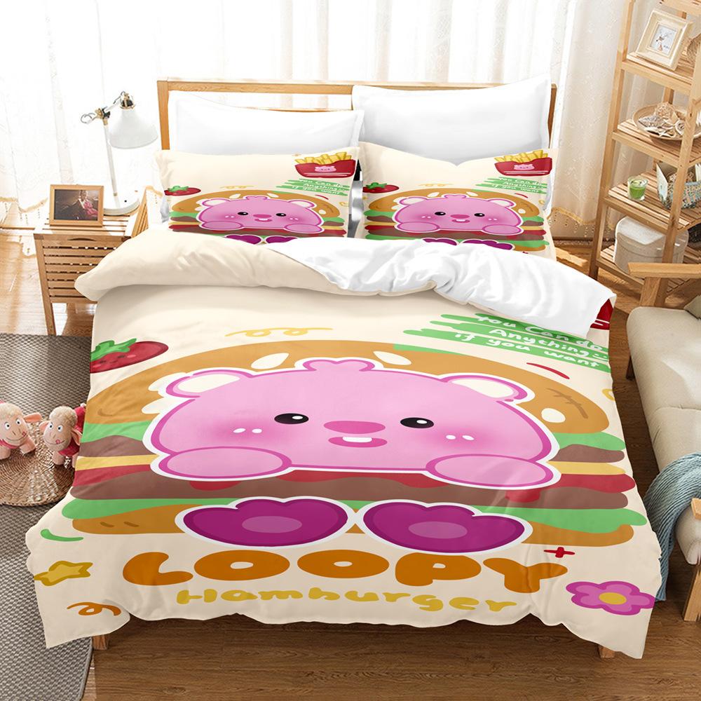 Little Beaver Printed Bedding Kit 3D Digital Three-Piece Grinding Quilt Cover Bedding