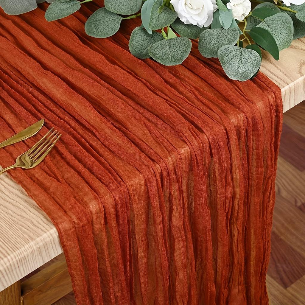 1pc Wrinkled Table Flag Cheesecloth Table Runner Gauze Tablecloth Bohemian Country Decoration Wedding Reception Decoration