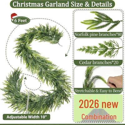 Norfolk-Kiefer-Ranken-Simulationsgirlande - Grüne Weich-Touch-Gummipflanze für Weihnachtsdekoration
