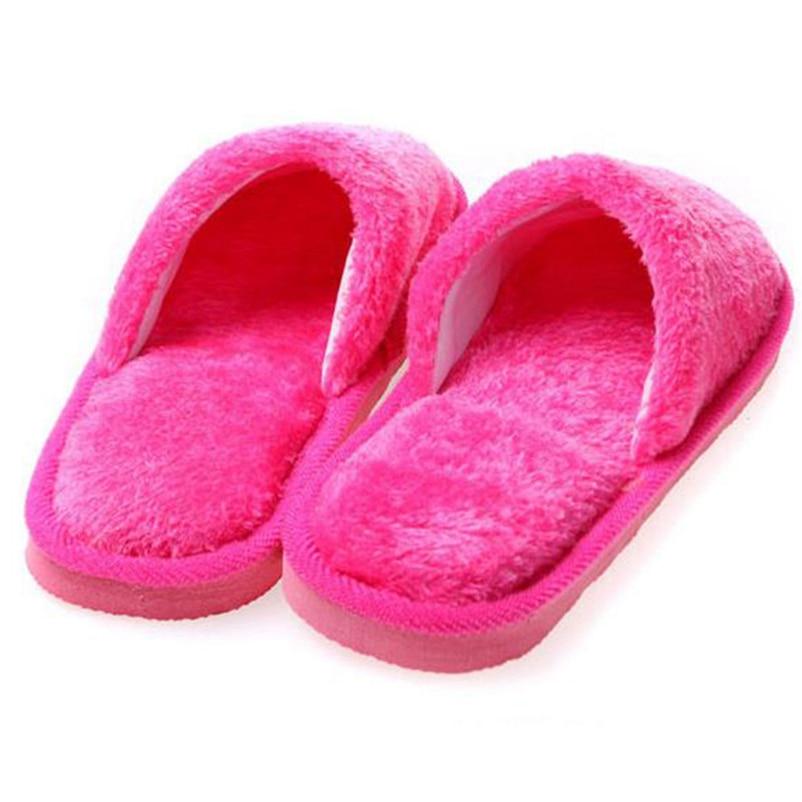 Non-slip Comfortable Winter Couples Solid Color Warm Home Plush Flat Candy Color Slippers