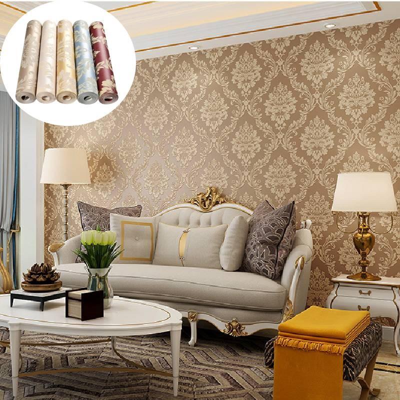 Damaškový Reliéfní Zlatý Texturovaný Vliesový Tapetový Válec Dekorace Obývací Pokoj