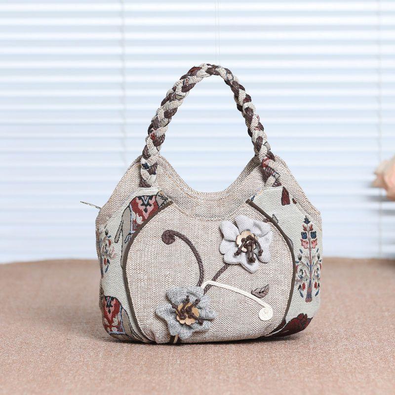Damen Handtaschen mit Henkel Ethnischer Stil Gewebte Handtasche Mehrschichtige Kürbis-Tasche Lässige Mama-Tasche Große Kapazität 3D Canvas Handtasche