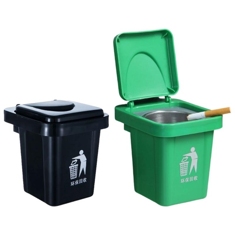 Wall Mounted Ashes Tray Multipurpose Trash Container Removable Stainless Steel Inner Bucket ABS Miniature Dustbin Decors